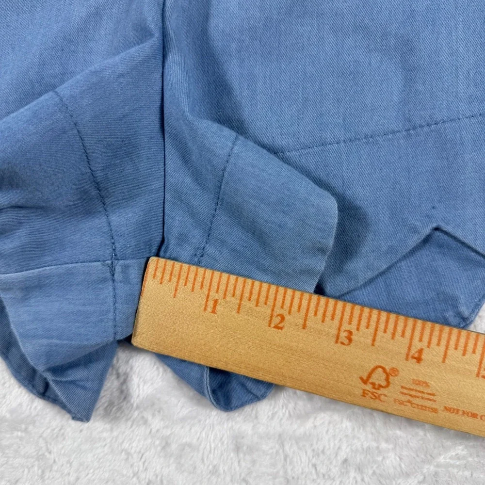 Mud Pie Womens Blue Scalloped Hem Chambray Shorts Size L Cotton Blend Flat Front
